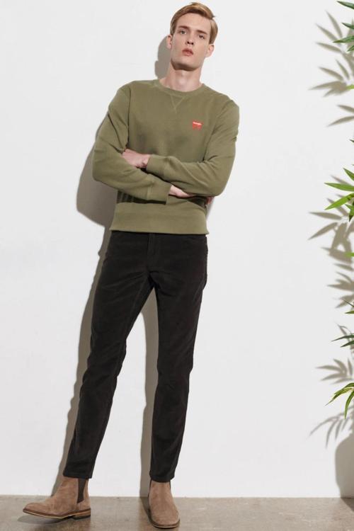 Texas Pamuklu Normal Bel Slim Fit Esnek Erkek Kadife Pantolon W12SEC221 KOYU YEŞİL