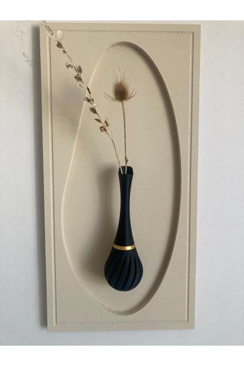 İskandinav Tarzı 3 Boyutlu Duvar Vazolu Tablo / Duvar Vazolu Dekoratif Tablo 78X38 Cm (Vazo 30 Cm)