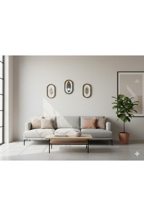 Antik Görünümlü Çiçek Motifli Duvar Dekoru 3 Lü Set Telight / Mumluklu