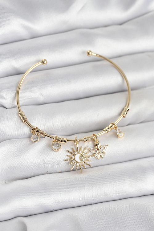 Zarif Bilekler için Golden Pirinç Güneş Charmlı Kadın Bileklik