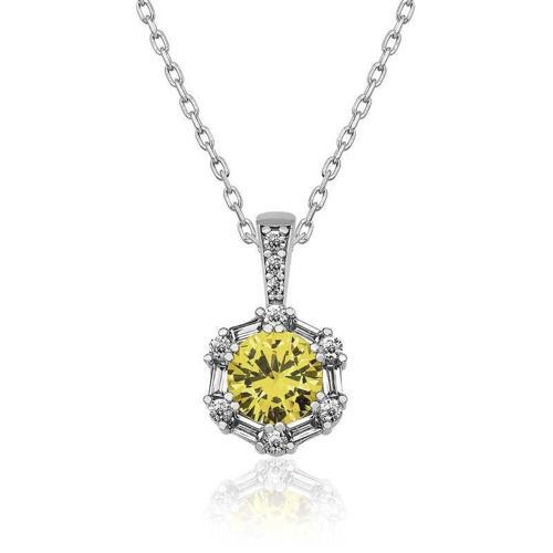 ​gümüş Buğday Sarısı Baget Taşlı Bayan Kolye