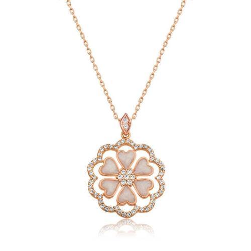 Gümüş Rose Kalp Çiçek Bayan Kolye