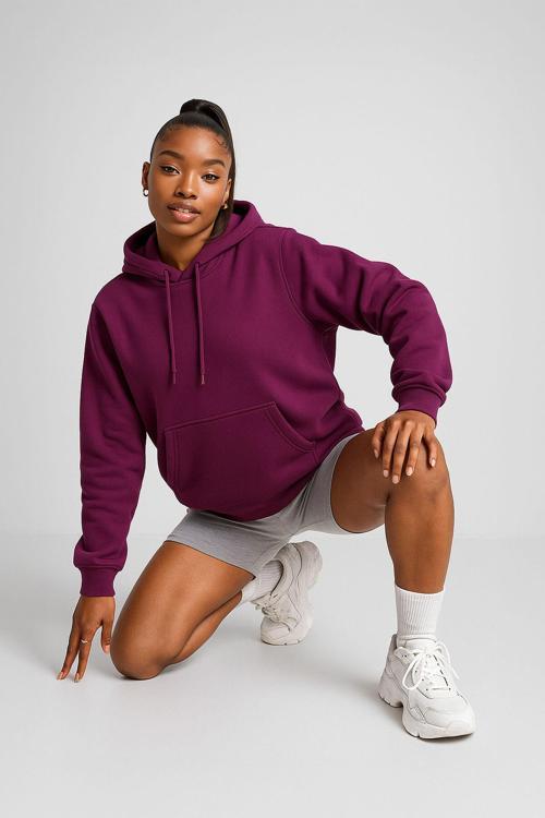 Kadın Kapüşonlu Cepli Mor Polar Sweatshirt