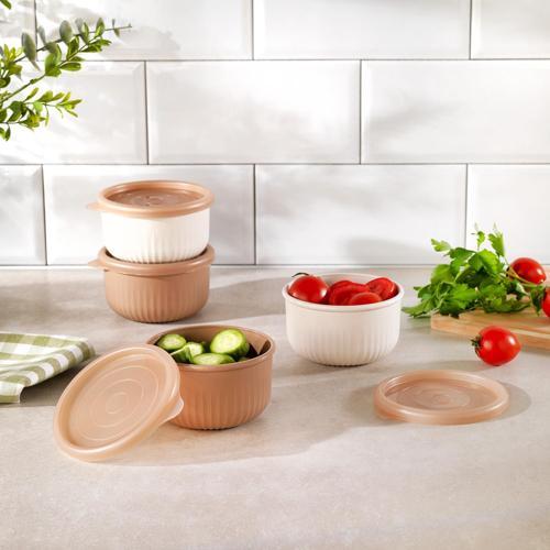 Ashley 4 lü Yuvarlak Mini Saklama Kabı-Krem