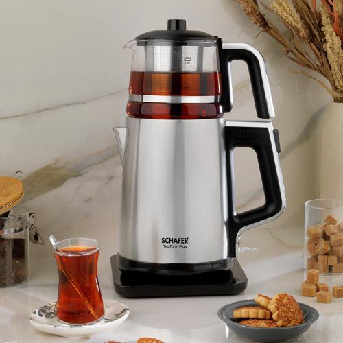 Teaform Plus Paslanmaz Çay Makinesi-Inox/Cam Demlik