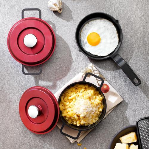 Retro Cast Mini Döküm Tencere Seti 5 Parça-Kırmızı