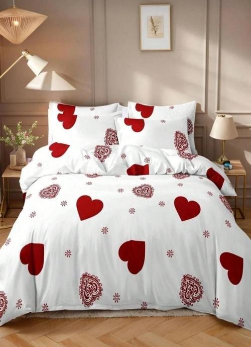 Kırmızı Kalp Desenli çift kişilik Nevresim Takımı çarşaflı