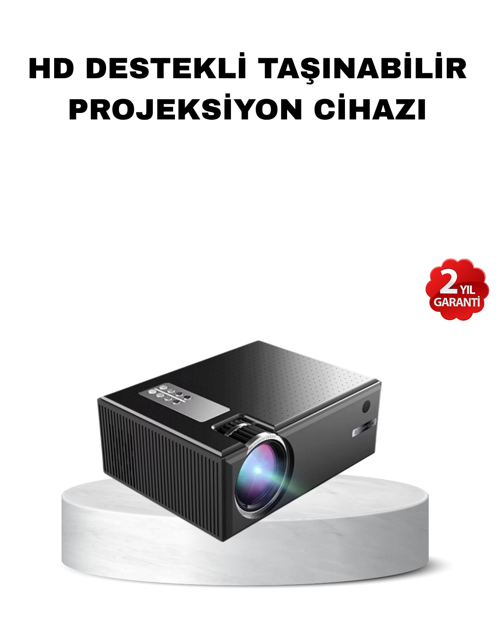 Taşınabilir Full HD Projeksiyon Cihazı Yüksek Parlaklık ve Geniş Bağlantı Seçenekli