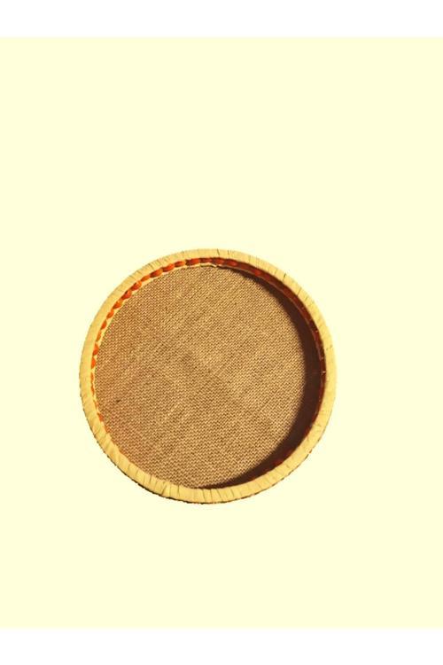 Turuncu Küçük Boncuklu 26 Cm Hasır Doğal Rafya/Jüt Tepsi, Dekoratif Tepsi, Banyo, Ev, Dekor Tepsi