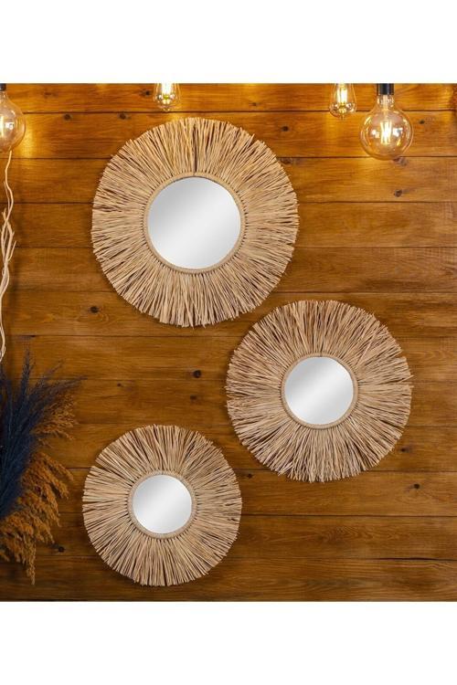 Bohem Handmade 3'Lü Rafya Ayna Seti 50-45-40 Cm B001