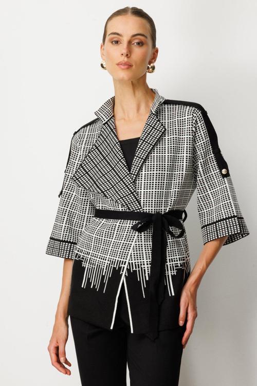 Kadın Truvakar Kol Beli Kuşaklı Triko Hırka 65903 Siyah