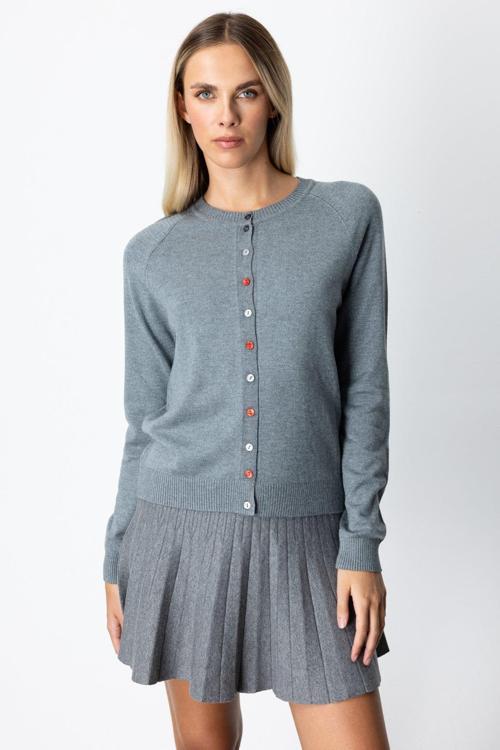 Kadın Renkli Düğmeli Sıfır Yaka Triko Hırka 65921 Gri