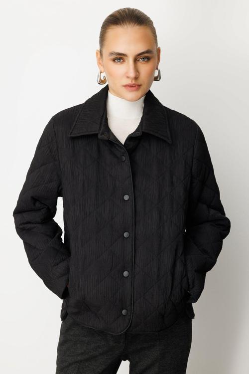 Kadın Dokulu Çıtçıtlı Mont 6501 Siyah