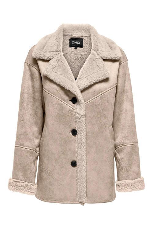 Kadın Yakası ve İçi Kürklü Süet Mont 15322037 Taş
