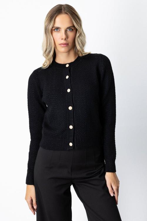 Kadın Düğmeli Sıfır Yaka Hırka 63903 Siyah