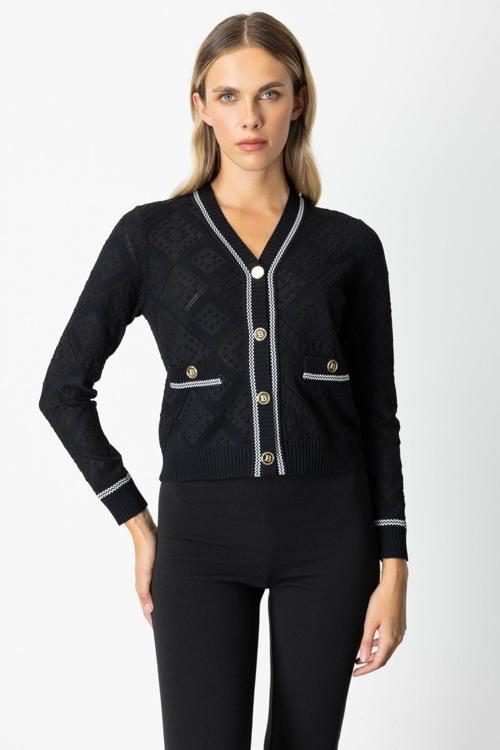 Kadın V Yaka Kabartmalı Hırka 60950 Siyah