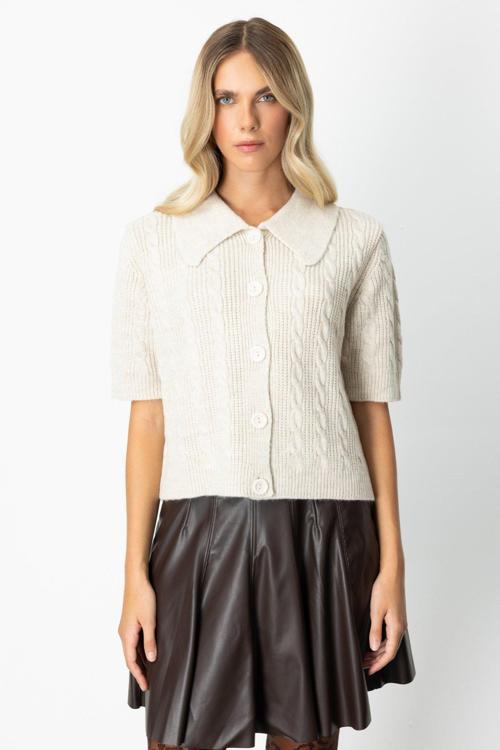 Kadın Kısa Kollu Örme Hırka 65917 Bej