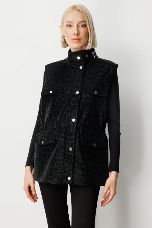 Kadın Peluş Astarlı Kapak Cepli Yelek 8503 Black