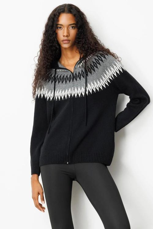 Kadın Kapüşonlu Robası Baklavalı Hırka 25230 Siyah