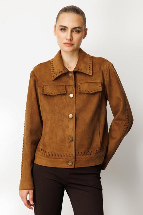 Kadın Çıtçıtlı Süet Mont 8015 Taba