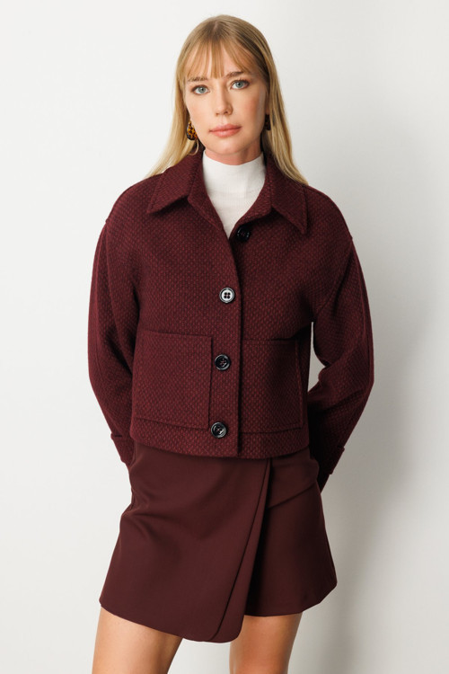 Kadın Torba Cepli Crop Mont 6013 Bordo