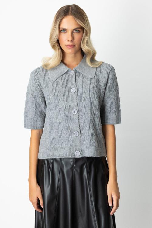 Kadın Kısa Kollu Örme Hırka 65917 Gri