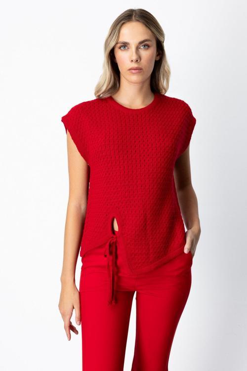 Kadın Önü Bağlamalı Süveter 65337 Kırmızı