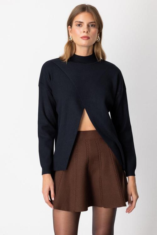 Kadın Dik Yaka Asimetrik Kesim Triko Kazak 65343 Siyah