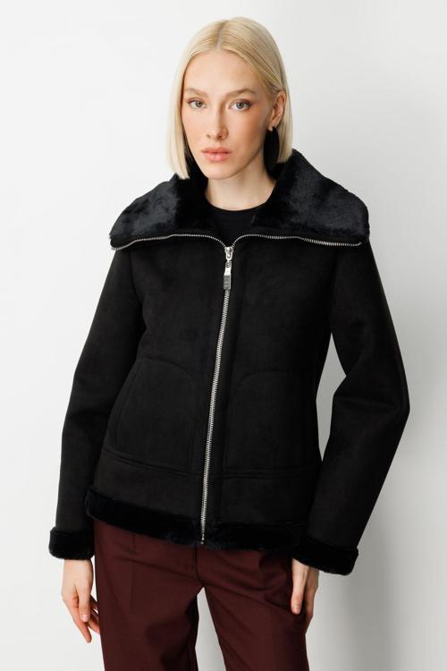 Kadın İçi Peluşlu Güderi Mont 8005 Siyah