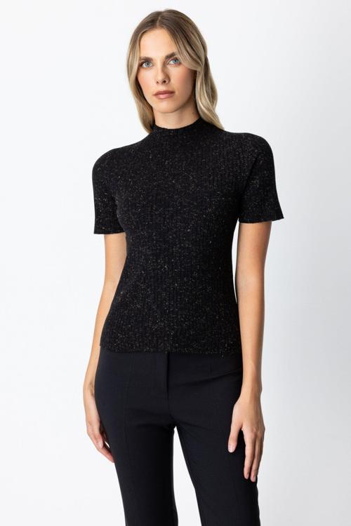 Kadın Dik Yaka Kısa Kollu Triko Kazak 69302 Siyah