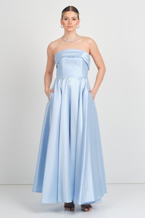 Kadın Straplez Uzun Abiye Elbise 6068 Bebe Mavisi