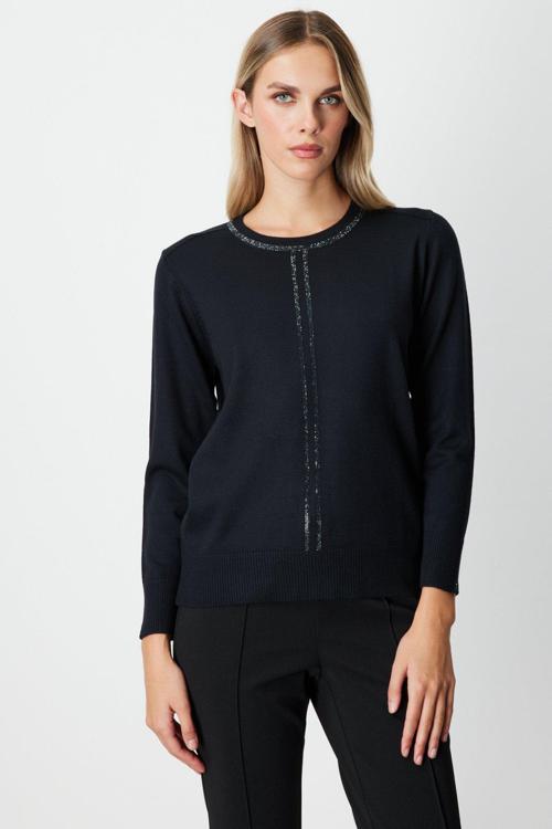 Kadın Taş İşlemeli Triko Kazak 65397 Siyah