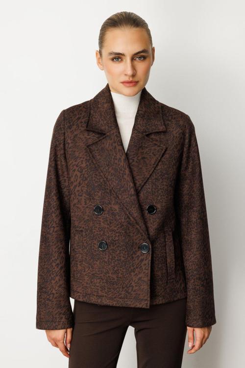 Kadın Kruvaze Yaka Desenli Mont 8021 Leopar