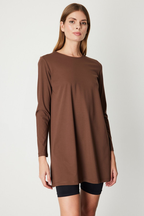 Kadın Uzun Kollu Basic Tunik 61421 Kahverengi
