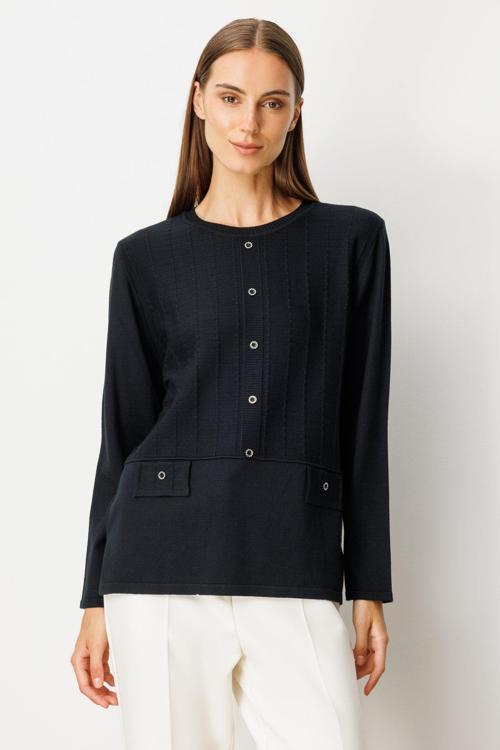 Kadın Kabartma Desenli Süs Düğmeli Triko Kazak 65358 Siyah