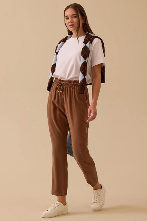 Kadın Bilek Boy Bağcıklı Pantolon 1023 Kahverengi