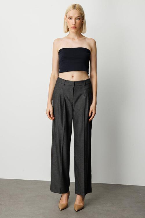 Kadın Çizgi Desenli Wide Leg Pantolon 5111 Siyah