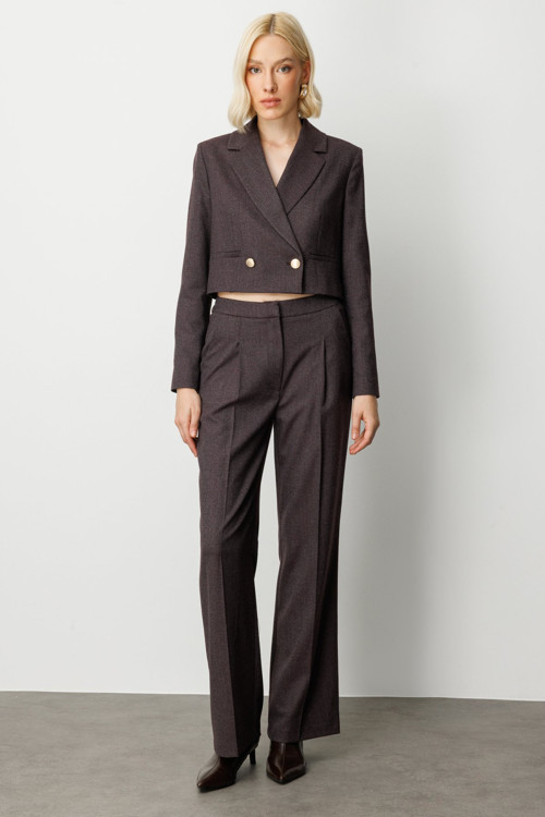 Kadın Simli Kumaş Wide Leg Pantolon 5171 Bordo