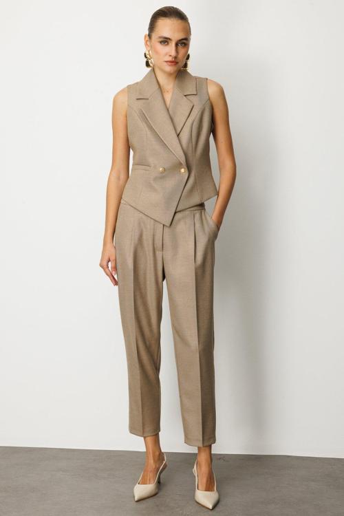 Kadın Yüksek Bel Dar Paça Pantolon 5055 Gold