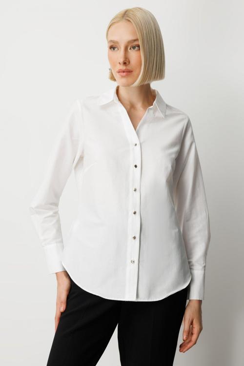 Kadın Polo Yaka Pamuklu Gömlek 3049 Ekru