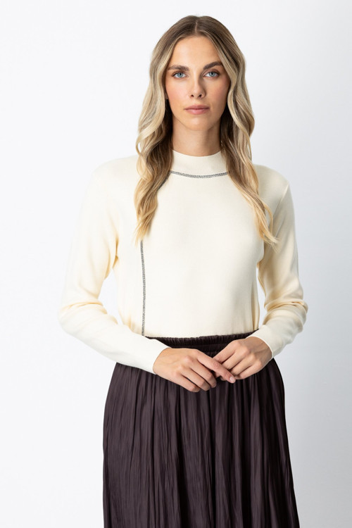 Kadın Pencere Detaylı Taşlı Kazak 65372 Krem