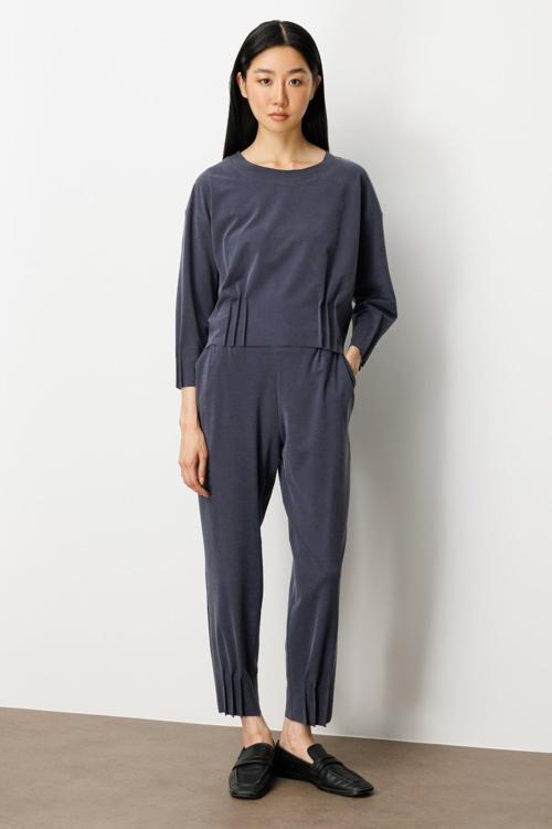 Kadın Beli Lastikli Paçası Dikişli Pantolon 64409 Lacivert