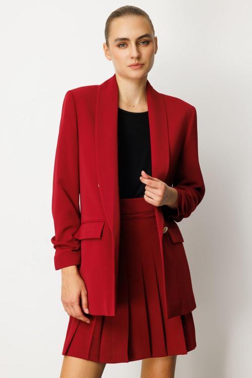 Kadın Kolu Büzgülü Kapak Cepli Ceket 5001 Bordo