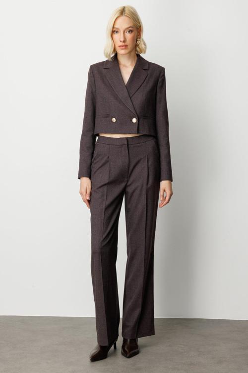 Kadın Simli Kumaş Wide Leg Pantolon 5171 Bordo