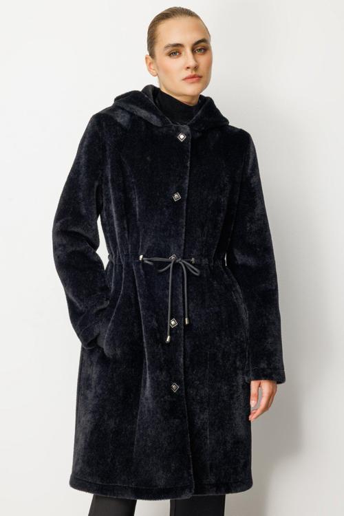 Kadın Beli İpli Peluş Kaban 6077 Siyah