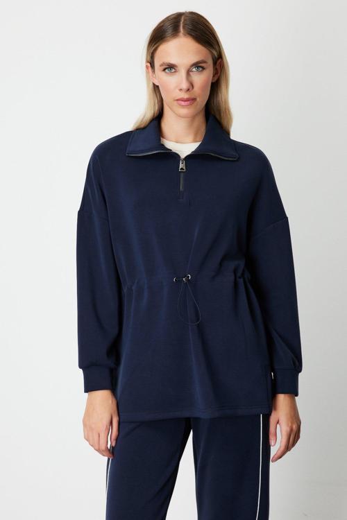 Kadın Yakası Fermuarlı Sweat 66312 Lacivert