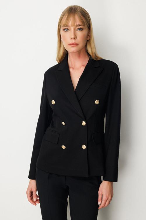 Kadın Kruvaze Yaka Kapak Cepli Ceket 5153 Siyah