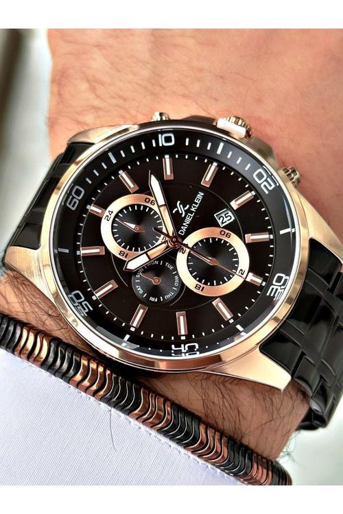 Çelik Kordonlu Takvimli Erkek Kol Saati - Hematit Taş Özel Bileklik Hediye