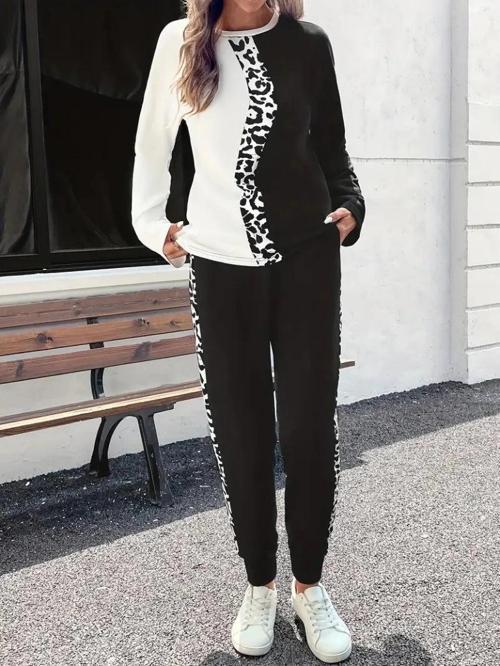 MDB Kadın Uzun Kollu Bisiklet Yaka çift Renkli Viskon Iki Iplik Bluz Ve Pantolon Ikili Takım