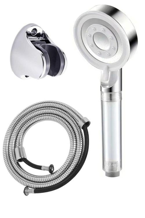 Filtreli Beyaz 5 Fonksiyonlu Duş Başlığı Seti – 150 Cm A Kalite İp Örgülü Hortum + Duş Mafsalı